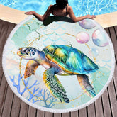 Aperturee - Aperturee Turtle Coral Summer Holiday Vibe Round Beach Towel